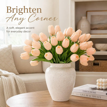 MACTING 30 PCS Artificial Tulip Flowers 13.7" Real Touch Fake PU Tulips Bouquet Faux Flowers for Floral Arrangements Table Centerpieces Kitchen Mothers Day Summer Decorations,Light Pink