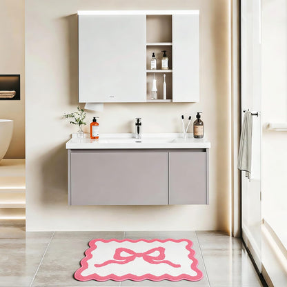Pink Bow Bathroom Rug Mat Set 3 Piece, Microfiber Shaggy Bath Set, Non-Slip Ultra Soft Carpet Mats, Absorbent with U-Shaped Toilet for Bathroom, Tub, Shower (Pink)