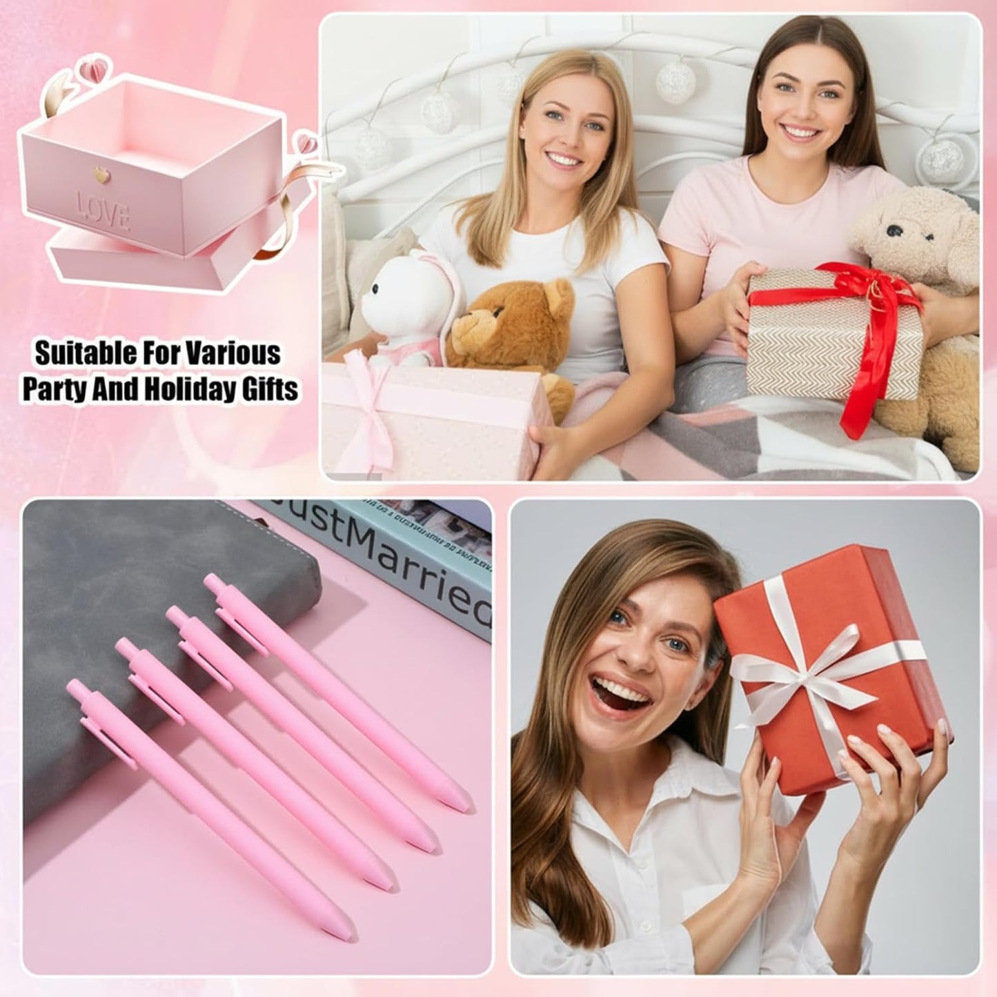 JIEYAO 60 Pcs Ballpoint Pens Bulk, 1.0 mm Retractable Rollerball Pen, Cute Pink Click Medium Point Pens Aesthetic for Office Teacher Student Baby Shower (Pink)
