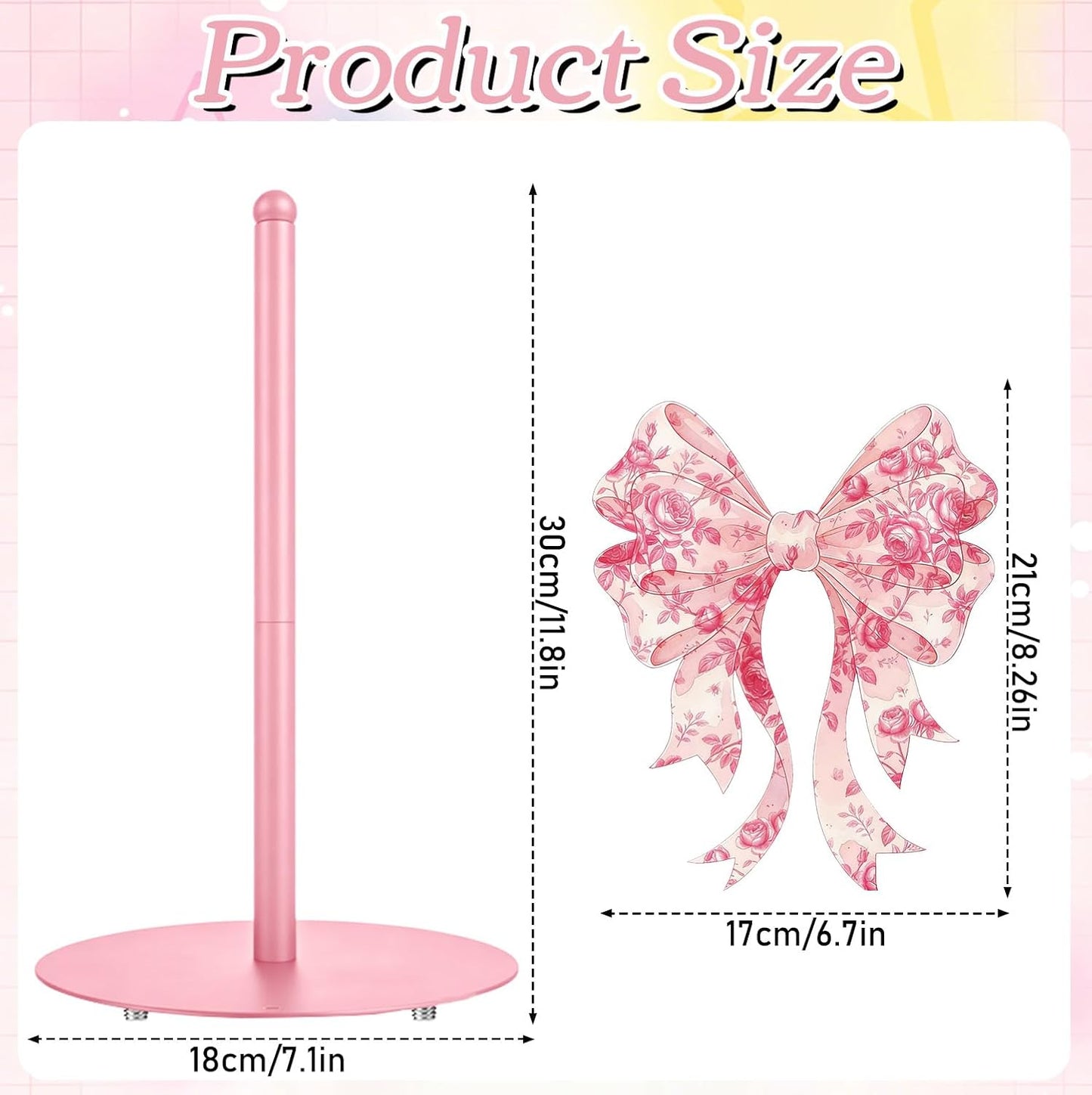 Pink Paper Towel Holder, Decorative Pink Bow Standing Paper Towel Kitchen Decor Accessories, Metal Napkin Holder for Countertops Bathroom Home