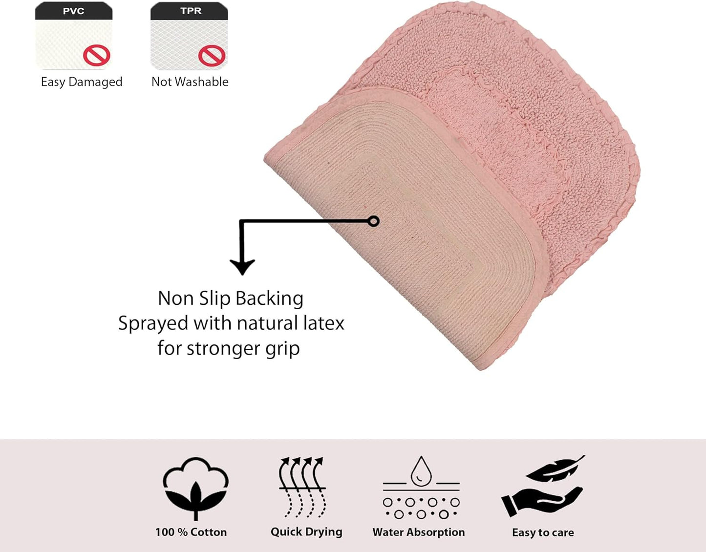 Home Weavers Radiant Collection 100% Cotton Bathroom Rugs Set, Bathroom Décor, Washable Rug, Extra Soft and Absorbent Bath Rug, Kitchen Mat, Bath Mat Set, Bath Floor Mat Non Slip, 22" Round, Pink
