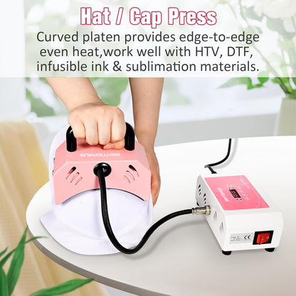 BetterSub 2in1 Combo Mini Portable Hat Press Heat Press Machine (Pink)