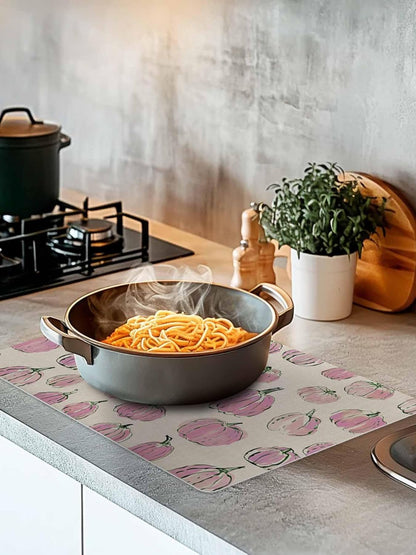 Coffee Mat for Countertops Fall Thanksgiving Light-pink Pumpkin Pattern Retro Linen Absorbent Dish Drying Mat for Kitchen Counter Coffee Bar Accessories Rubber Backed for Espresso Machine 16" x 18"