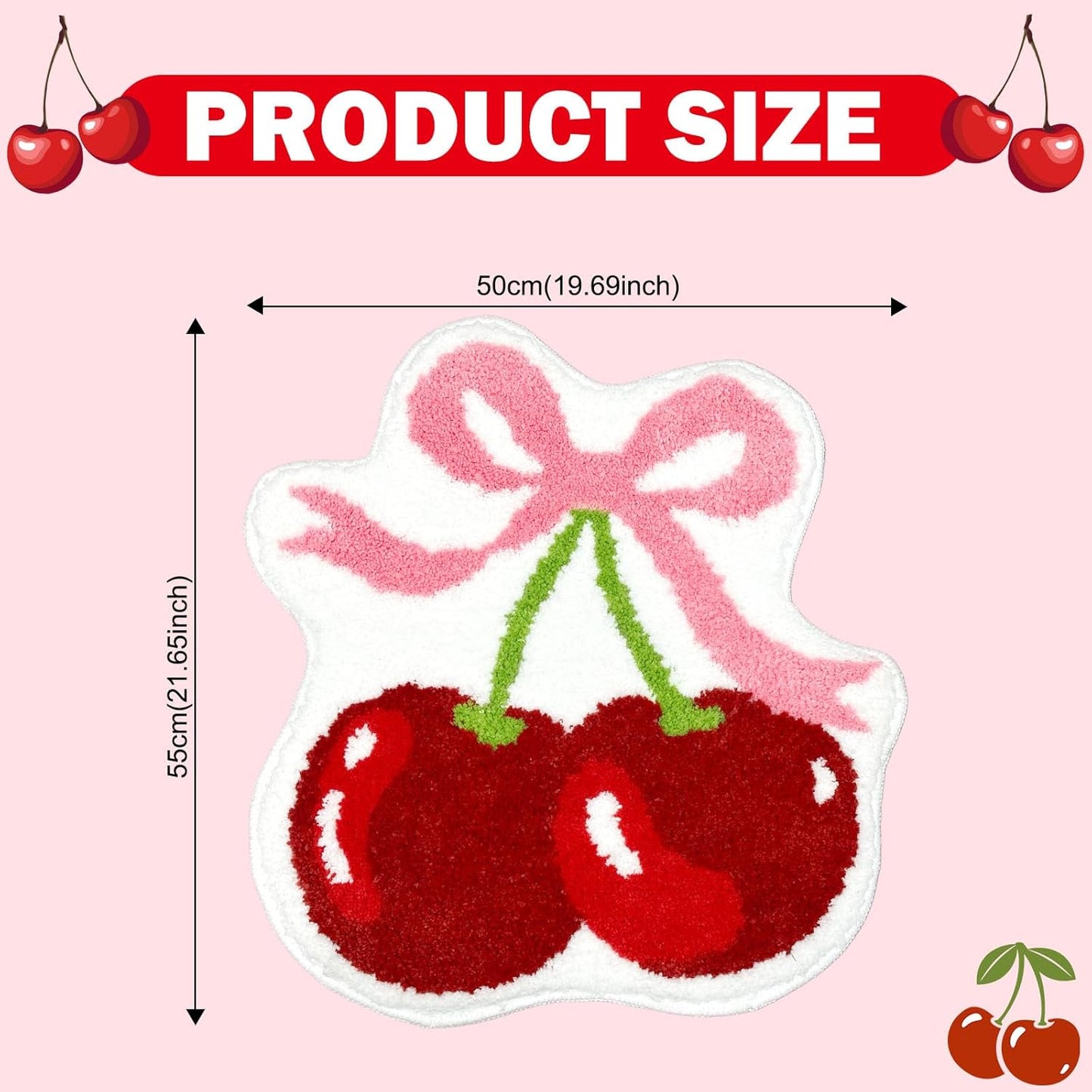 Mocsicka Cherry Bow Bathroom Rug Cute Cherry Pink Bow Bath Mat Super Soft Absorbent Rugs Non Slip Bath Mat Machine Washable Rug for Bathroom Home Decor 19.5x21.5 inches