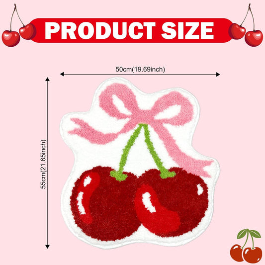 Mocsicka Cherry Bow Bathroom Rug Cute Cherry Pink Bow Bath Mat Super Soft Absorbent Rugs Non Slip Bath Mat Machine Washable Rug for Bathroom Home Decor 19.5x21.5 inches