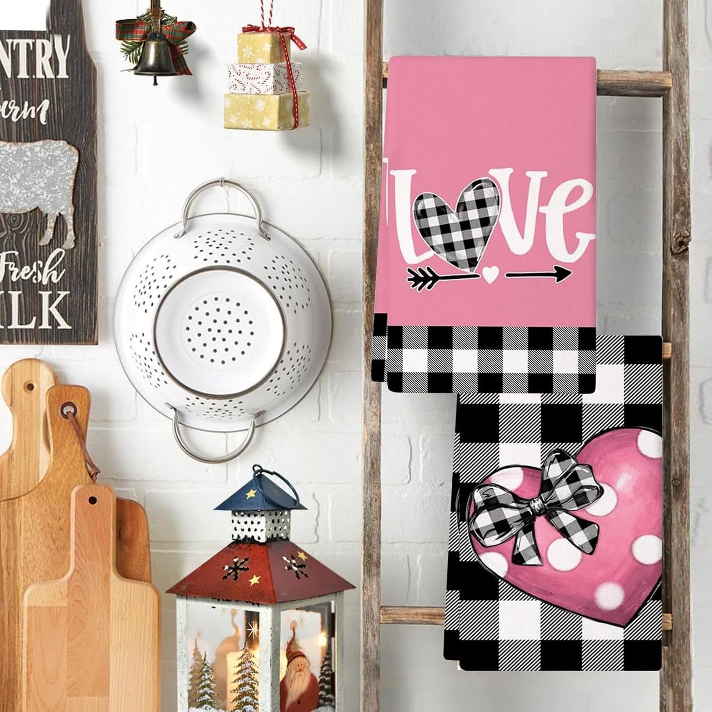Valentines Day Decorations Kitchen Towels, 2Pcs Pink 24*15.7In Valentine Dish Towels With Love Heart Patterns Valentine Hand Towels Valentine's Day Towels Table Decor For Indoor Home Kitchen Decor