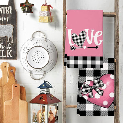 Valentines Day Decorations Kitchen Towels, 2Pcs Pink 24*15.7In Valentine Dish Towels With Love Heart Patterns Valentine Hand Towels Valentine's Day Towels Table Decor For Indoor Home Kitchen Decor