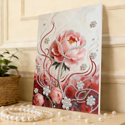 DIY Diamond Pearl Painting Kit for Adults, Beginner Friendly Craft Kits with Frame 30x40cm,Home Decor Housewarming Gift, Diamond Dots Beads Canvas Art for Wall Decor(Pink Rose)