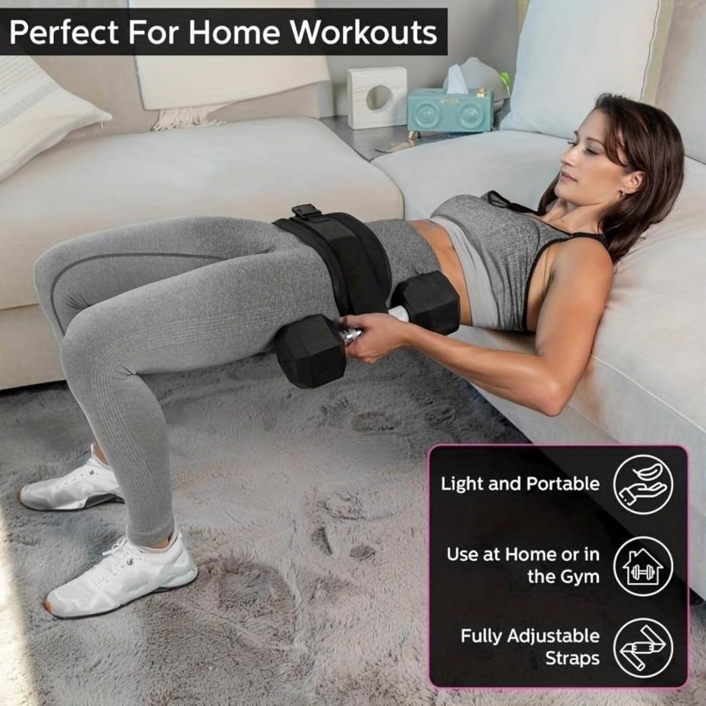 Hip Thrust Adjustable Resistance Weight Belt for Home Workouts, Exercise Hip Thrust Belt for Kettlebell Training & Butt Shaping with Extra Cushioning and Adjustable Resistance