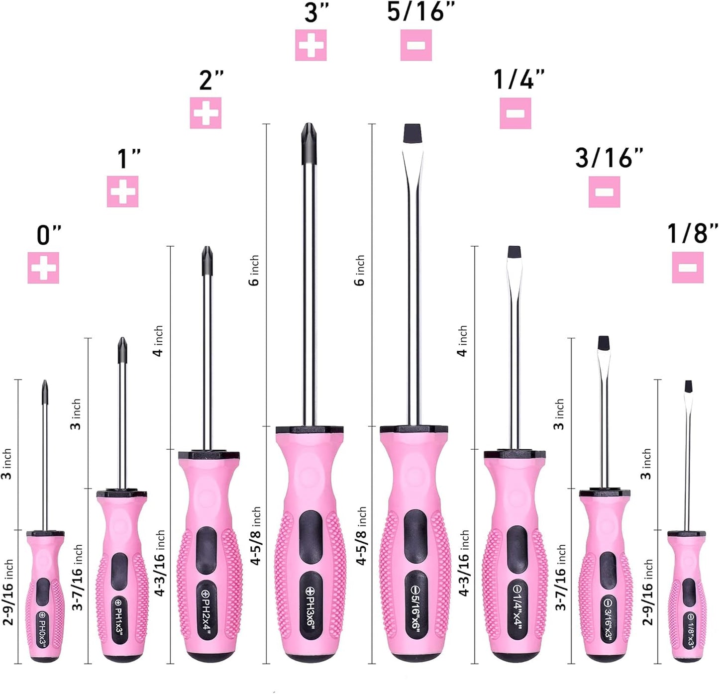 FASTPRO 8-Piece Pink Magnetic Screwdrivers Set with 4 Phillips and 4 Slotted Tips, Precision Screwdriver Repair Tool Kit for Women