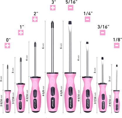 FASTPRO 8-Piece Pink Magnetic Screwdrivers Set with 4 Phillips and 4 Slotted Tips, Precision Screwdriver Repair Tool Kit for Women