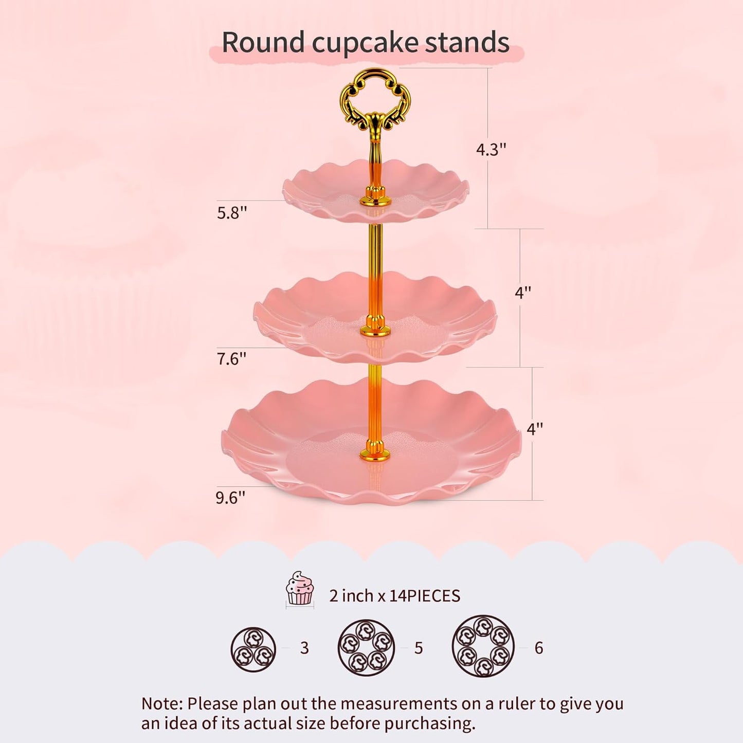 Pack of 11 NWK Cake Stand Set, with 3 x Two-Tier and 3 x Three-Tier Cupcake Stands, 4 x Appetizer Trays, 1 x Tablecloth for Birthday Bridal Baby Shower Party (Pink)
