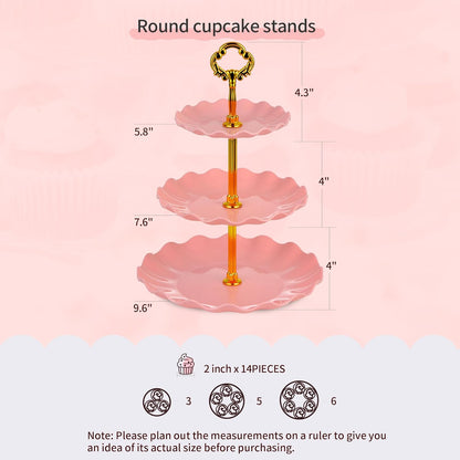 Pack of 11 NWK Cake Stand Set, with 3 x Two-Tier and 3 x Three-Tier Cupcake Stands, 4 x Appetizer Trays, 1 x Tablecloth for Birthday Bridal Baby Shower Party (Pink)