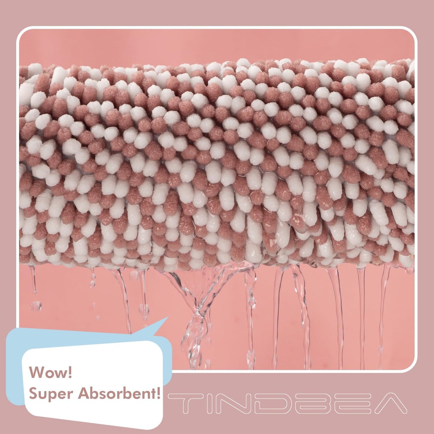 Tindbea Bathroom Rugs Set 2 Piece, Extra Soft and Absorbent Fluffy Striped Chenille Bath Mat Rug Set, Non Slip Bathroom Floor Mat, Machine Washable (20" x 32" Plus 16" x 24", Pink)