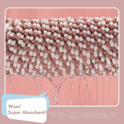 Tindbea Bathroom Rugs Set 2 Piece, Extra Soft and Absorbent Fluffy Striped Chenille Bath Mat Rug Set, Non Slip Bathroom Floor Mat, Machine Washable (20" x 32" Plus 16" x 24", Pink)