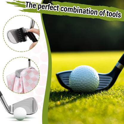 Liliful Woman Golf Accessories Kit Include 19.69 x 15.75 Inches Microfiber Waffle Golf Towel and Club Groove Cleaner Brush for Woman Gifts