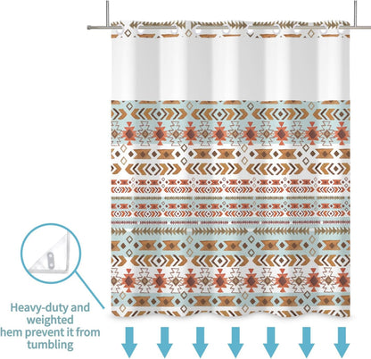 Boho Shower Curtain with Snap in Liner No Hook Mid Century Abstract Curtains for Bathroom Decorations Arch Sun Palm Leaf Waterproof Fabric Bath Accessories Washable 71x74 Inch