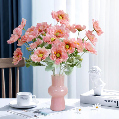 Artificial Poppies Flowers, Fake Flowers 5 Stems for Home Decor 19.7inches Silk Flowers Realistic Arrangement (Peach)