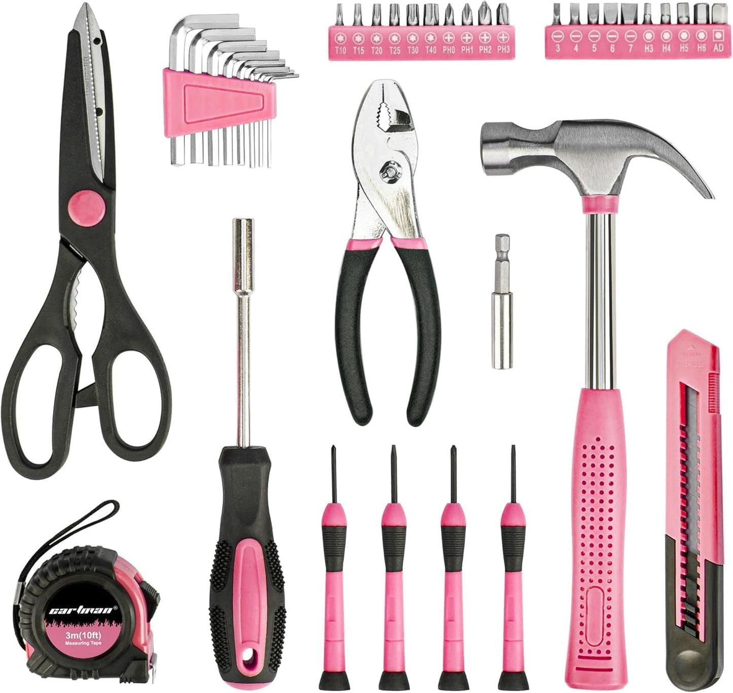 39-Piece Pink Tool Set - General Household Hand Tool Kit with Plastic Toolbox Storage Case, Compact and Portable for DIY Projects, Home Repairs & Maintenance