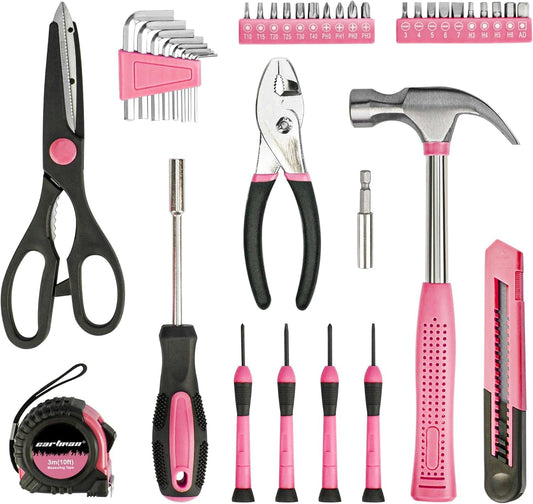 39-Piece Pink Tool Set - General Household Hand Tool Kit with Plastic Toolbox Storage Case, Compact and Portable for DIY Projects, Home Repairs & Maintenance