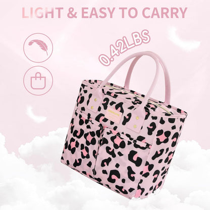 Lunch Bag Insulated,Adults Lunch Box with Pockets waterproof,Large Lunch Cooler for Office Hiking,Pink Leopard Print