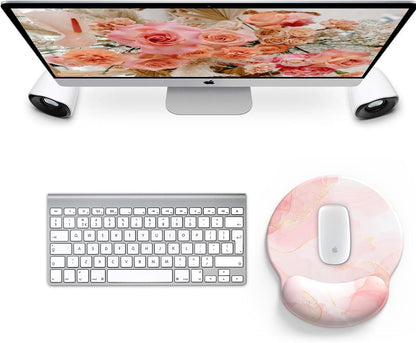 eulps Mouse Pad with Wrist Rest, Comfortable Computer Mousepad with Gel Wrist Support Smooth Surface and Non-Slip PU Base for Pain Relief, Laptop, Office & Home (Pink Marble)