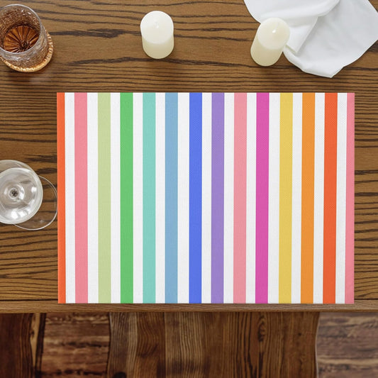 Colorful Striped Placemats Set of 12, Cotton Linen Fabric Place Mats, Modern Art Stripes Pink Orange Blue Washable Decorative Table Mats Protector for Home Kitchen Dining Wedding Party Coffee Tables