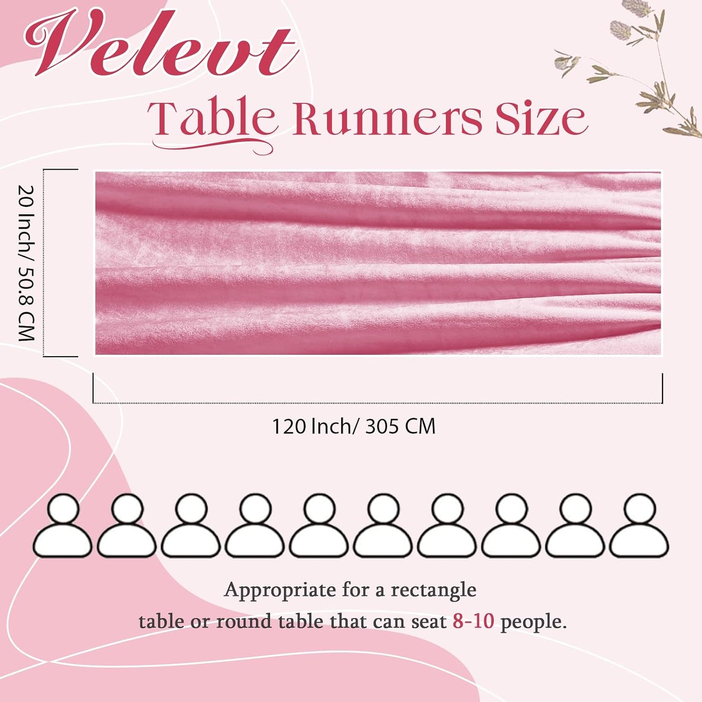 P Pothuiny Velvet Pink Table Runner 20 x 120Inch/ 10ft Long Luxurious Elegant Velvet Fabric Table Runner for Wedding Reception, Thanksgiving, Halloween, Christmas Decor