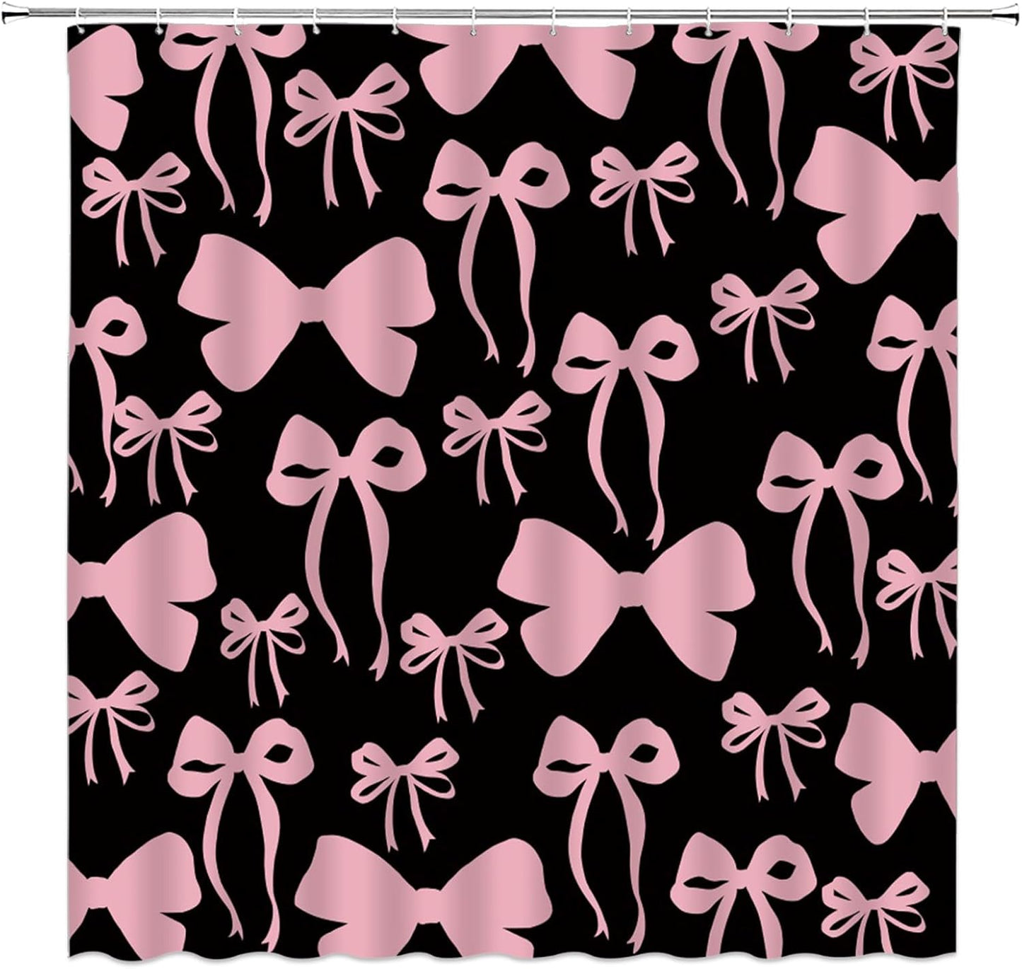 Pink Bow Shower Curtain Cute Bowknot for Girls Woman Modern Aesthetic Lovely Fabric Bathroom Decor Curtain with Hooks,70Wx70H Inches