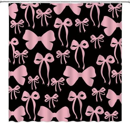 Pink Bow Shower Curtain Cute Bowknot for Girls Woman Modern Aesthetic Lovely Fabric Bathroom Decor Curtain with Hooks,70Wx70H Inches