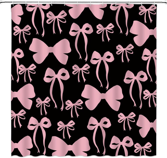 Pink Bow Shower Curtain Cute Bowknot for Girls Woman Modern Aesthetic Lovely Fabric Bathroom Decor Curtain with Hooks,70Wx70H Inches