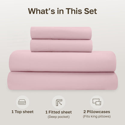 California Design Den California King Sheets Set - Soft 100% Organic Cotton, Deep Pockets, Crisp Percale Cotton Sheets, Breathable and Durable Bedding Set (Pink - Chalky Tone)