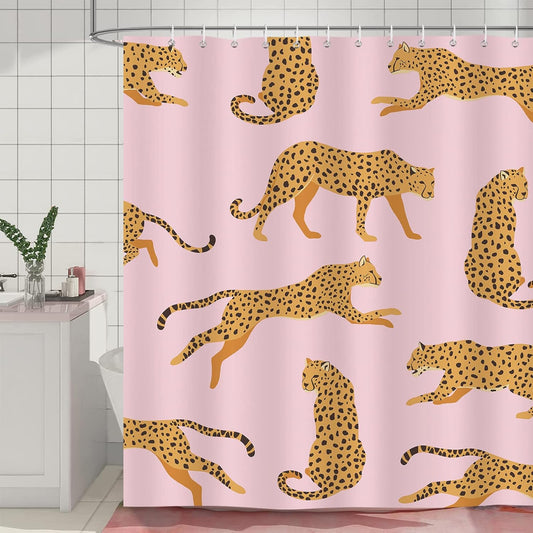 Bonhause Pink Leopard Shower Curtain, Trendy Cheetah Tropical Animal Bathroom Curtain 72x72 Inch Polyester Fabric Waterproof Bath Curtain with 12 Hooks