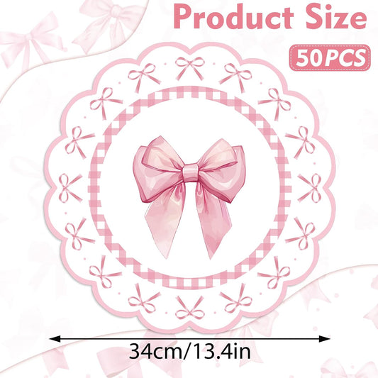 50 Pcs Pink Bow Paper Placemats 13.4 Inch Round Decorative Pink Bow Place Table Mats Disposable Placemats Mats for Table Setting for Bachelorette Bridal Shower Wedding Birthday Party Supplies