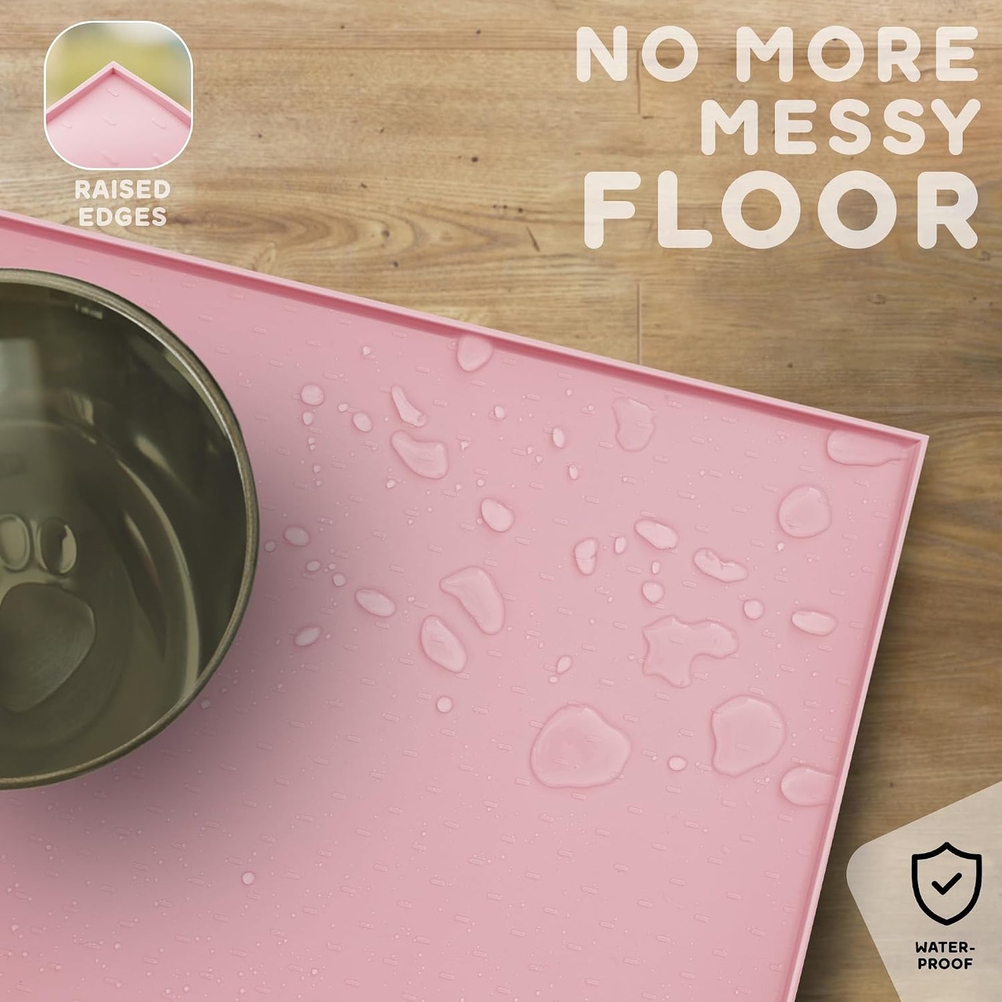 Dog Food Mat - Raised Edges Dogs Mat for Food and Water Prevent Spill, Waterproof Cat Food Mats Protect Floors, Easy Clean Dog Bowl Mats for Food and Water, Silicone Pet Food Tray