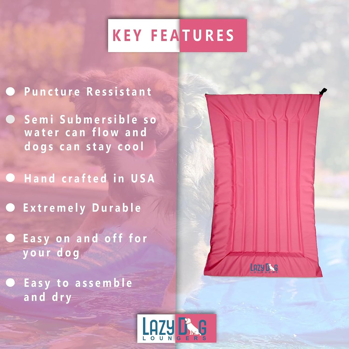 Dog Pool Float, Raft for Dogs and Pets - Semi-Submersible to Keep Your Dog Cool - Lake, Pool, River and Boat (Small, Pink)