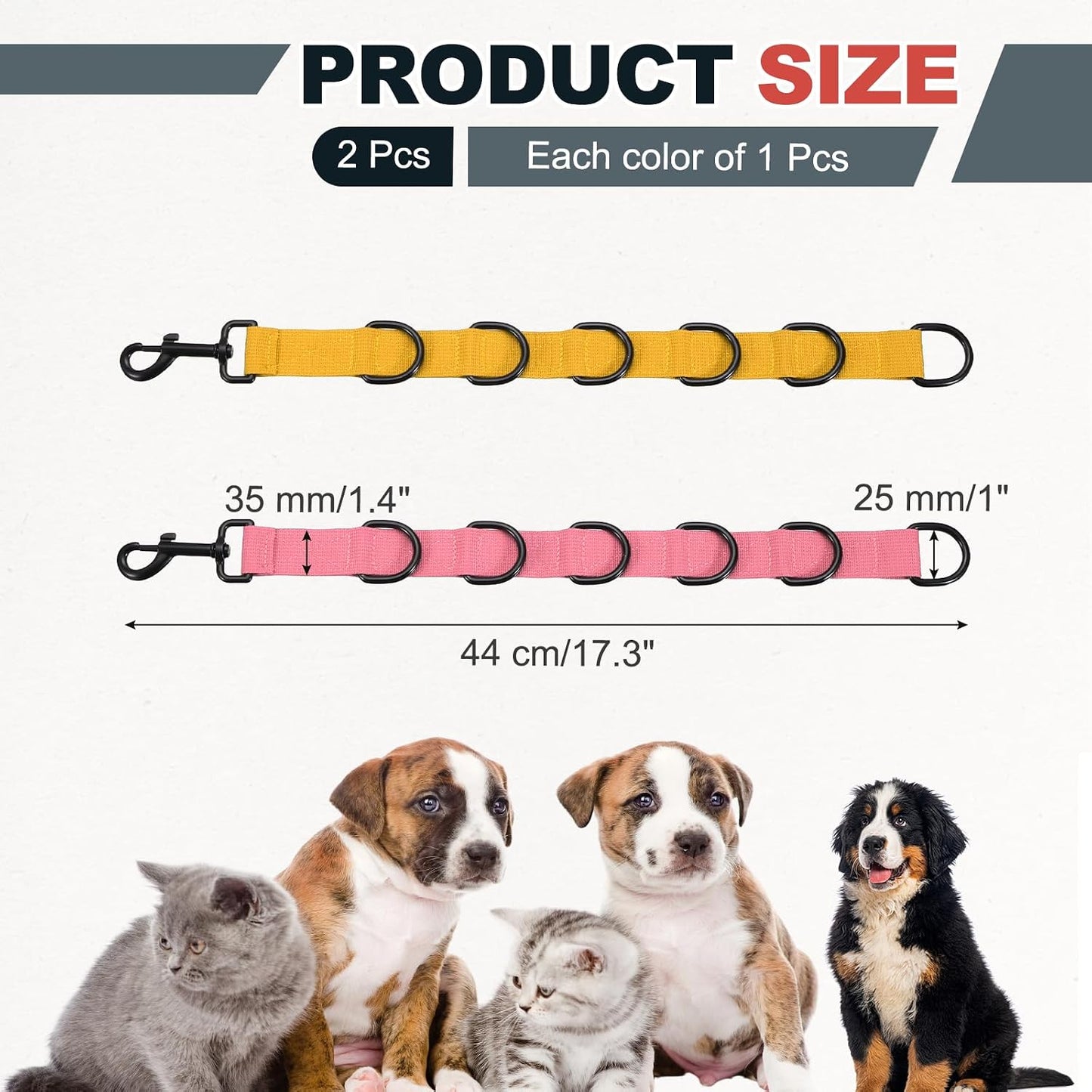 Pet Dog Grooming Loops, Adjustable Nylon Table Arm Extender Belly Strap with 6 Black D-Rings Restraint Leash(Pink/Yellow, 2Pcs), Intended for Fixed Dog Bathing Hair Cutting