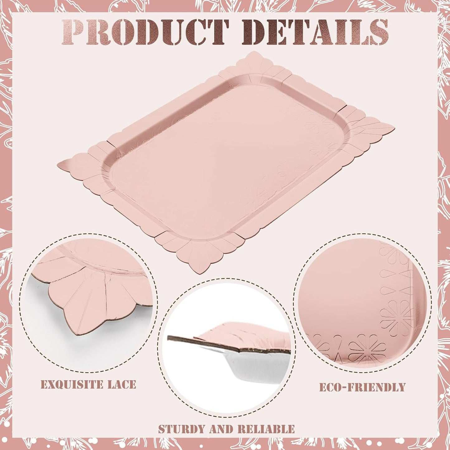 Honeydak 4 Pcs Rectangle Serving Trays Heavy Duty Disposable Paper Cardboard Serving Platter for Food Tea Fruit Trays Cupcake Display Dessert Table Decorations Birthday Party Supplies(Pink)