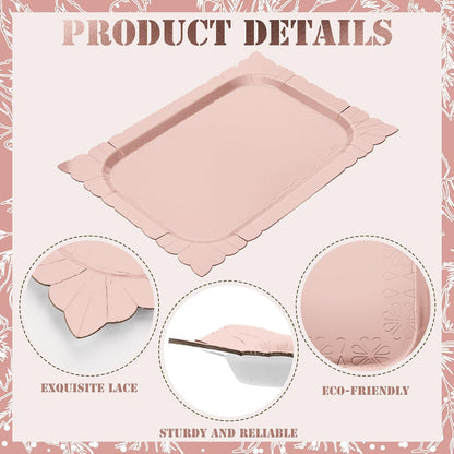 Honeydak 4 Pcs Rectangle Serving Trays Heavy Duty Disposable Paper Cardboard Serving Platter for Food Tea Fruit Trays Cupcake Display Dessert Table Decorations Birthday Party Supplies(Pink)