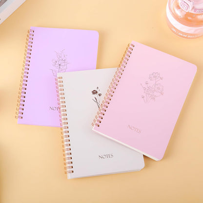 Spiral Notebook 3 Pack - 100GSM Smooth No-Bleed Paper,120 Pages A5 8.26x5.7 Inch, 7mm Ruled Pages, Inner Pocket | Journal Writing, College, Office Meetings (PINK AND PURPLE AND BEIGE)