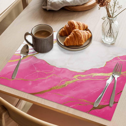 Abstract Marble Placemat Set of 4 Non-Slip Placemats for Dining Table Marble Pink Washable Table Mats, Heat Resistant Kitchen Table Mats for Party, Dining Room & Home Decor