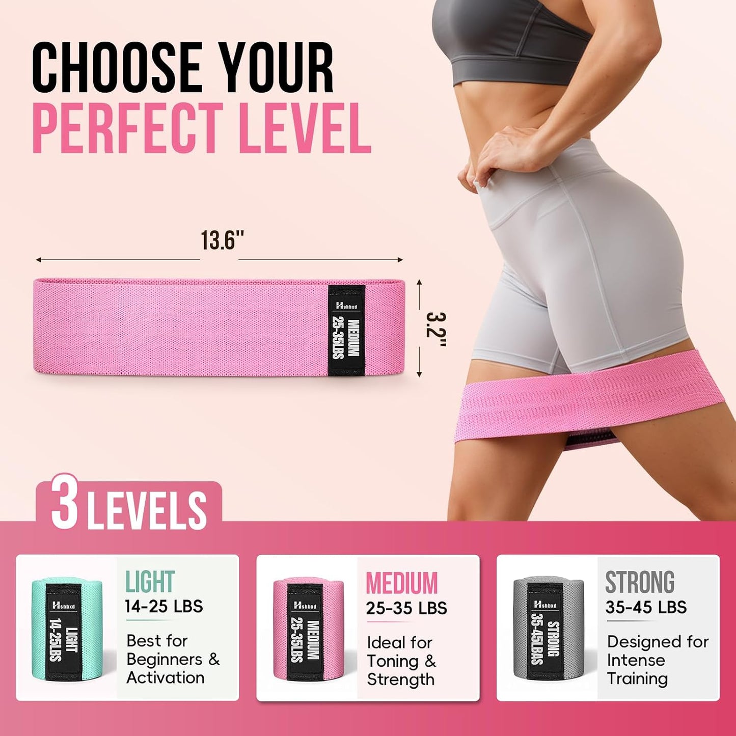 Fabric Resistance Bands for Working Out with Exercise Guide, 3 Levels Hip & Glute Bands Set for Legs, Squats, Yoga, Fitness & Physical Therapy for Women and Men
