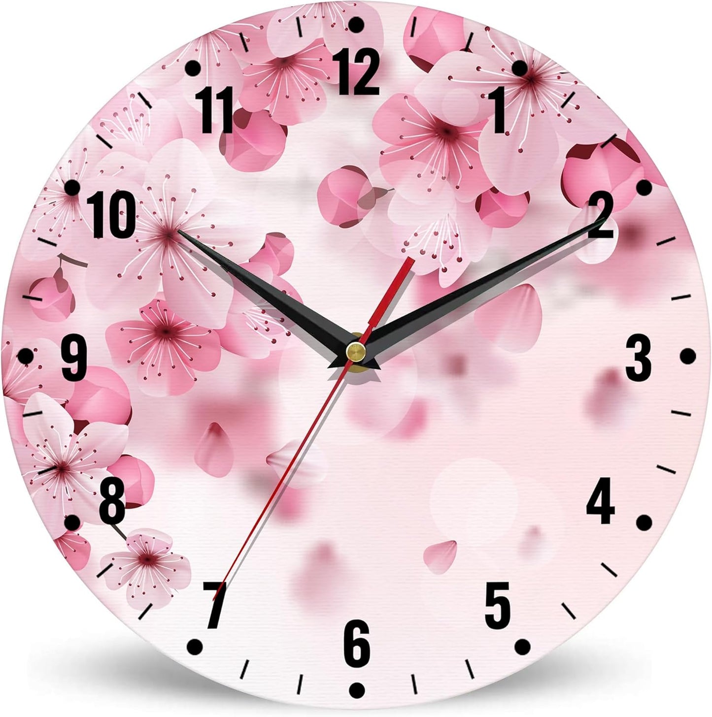 SPUNKER Wall Clocks,Cherry Blossom Wall Clocks for Living Room Decor,Pink Sakura Flower Kitchen Clocks Wall Battery Operated - 10 Inch Round Bathroom Wall Clock Silent Non-Ticking