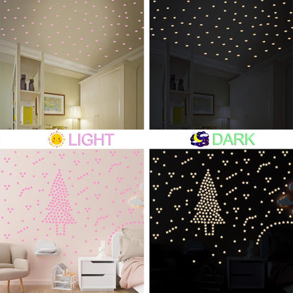 AM AMAONM 100pcs Glow in The Dark Luminous Stars Fluorescent Noctilucent Plastic Wall Stickers Murals Decals for Home Art Decor Nursery Ceiling Wall Decorate Kids Babys Bedroom Room Pink