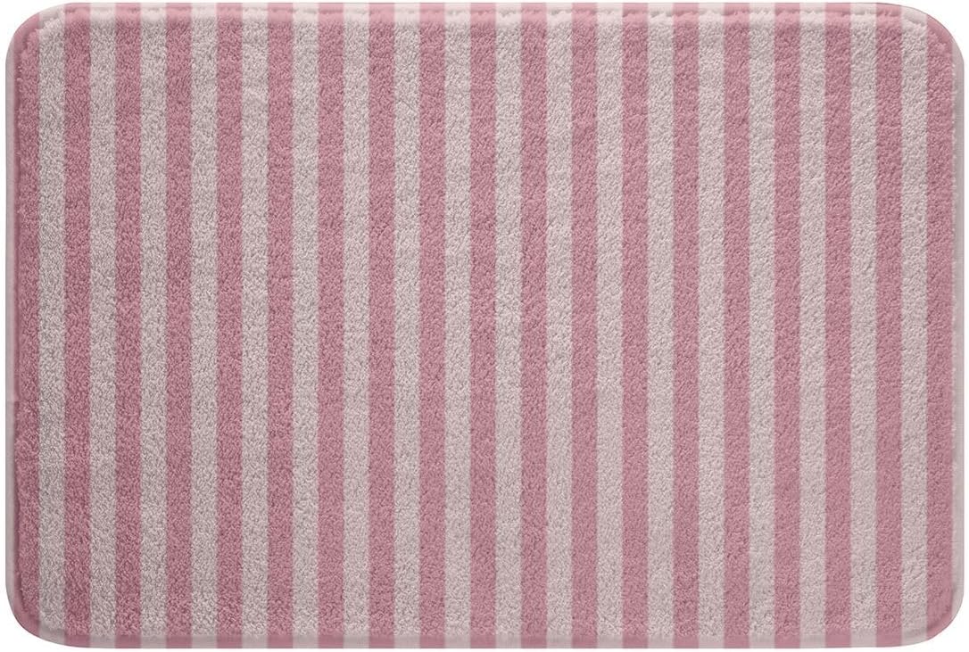 Feelyou Stripes Bathroom Rugs Pink Abstract Bath Mats Geometric Bathroom Accessories Luxury Floor Doormats 16"x24" Soft Microfiber