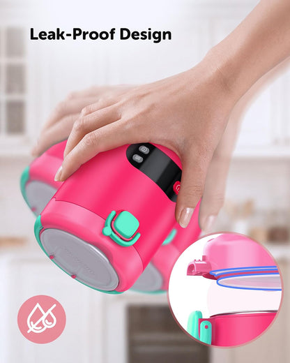 EAST OAK Heated Lunch Box for Kids, 13oz Cordless Electric Lunch Box with Temp Settings & Timer, Portable Food Warmer, 304 Insulated Food Container & Jar, BPA-Free for Early School(Pink)
