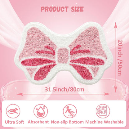 Pink Bowknot Bathroom Rugs, Ultra Soft and Non-Slip Bow Bath Mat, Absorbent Microfiber Pink Bow Rug, Machine Washable Bath Mats for Bathroom Bedroom Kitchen 20 x 31 Inch (Pink A)