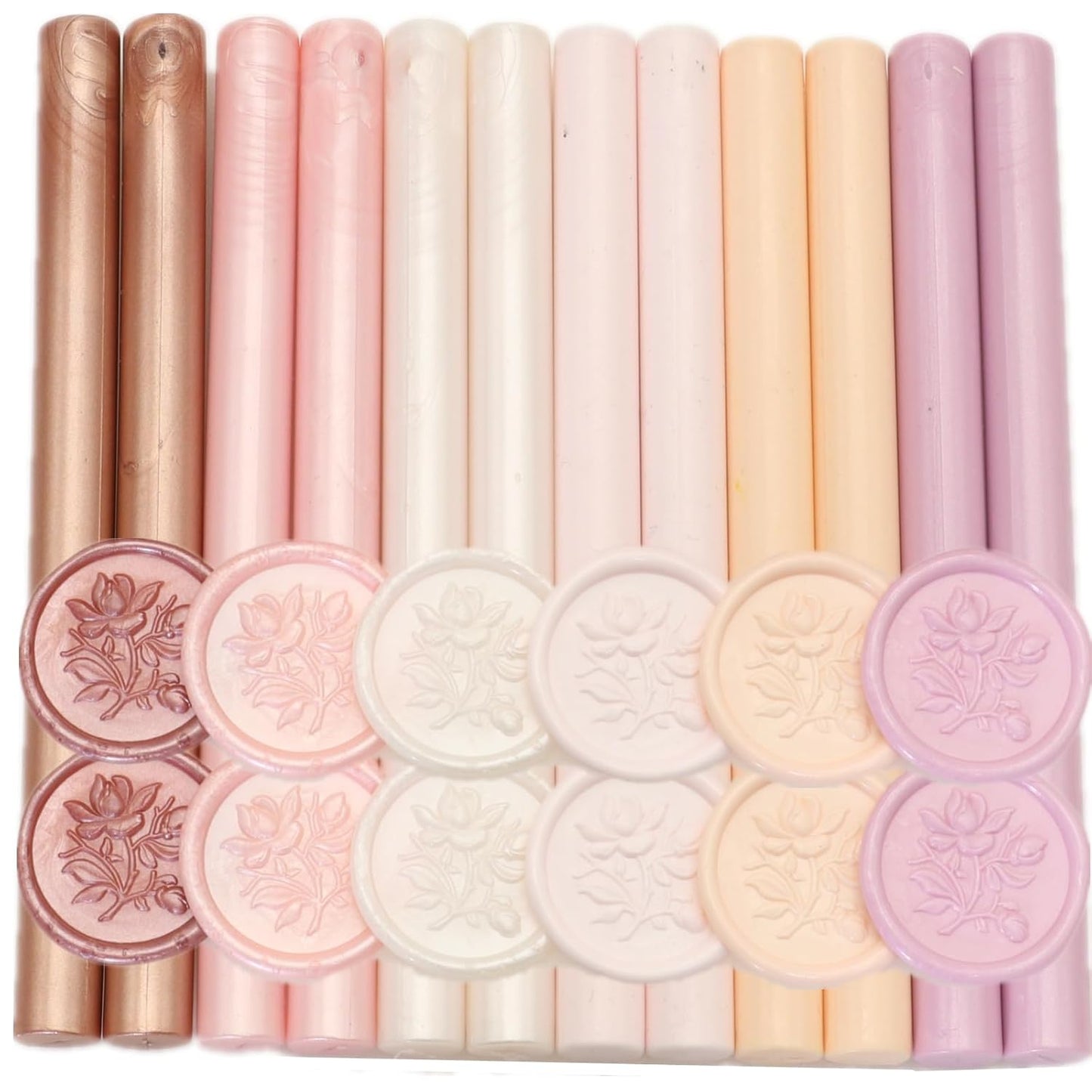 Pink Sealing Wax Sticks - 12 Pcs Glue Gun Seal Set for Stamps, 6 Colors, 0.43'' Compatible