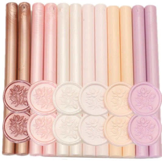 Pink Sealing Wax Sticks - 12 Pcs Glue Gun Seal Set for Stamps, 6 Colors, 0.43'' Compatible