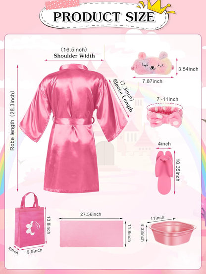Suhine 10 Set Spa Party Supplies for Girls, Kids Satin Robes Nail Salon Kit Spa Kit Accessories for Birthday Party Favors